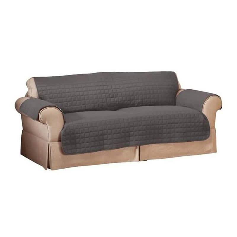 Quilted pet protector furniture slipcover in gray with beige base, 3-seat