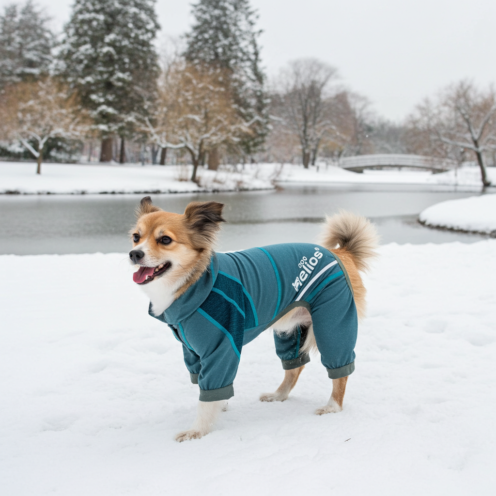 Teal dog hoodie tracksuit with reflective side stripe, leash opening