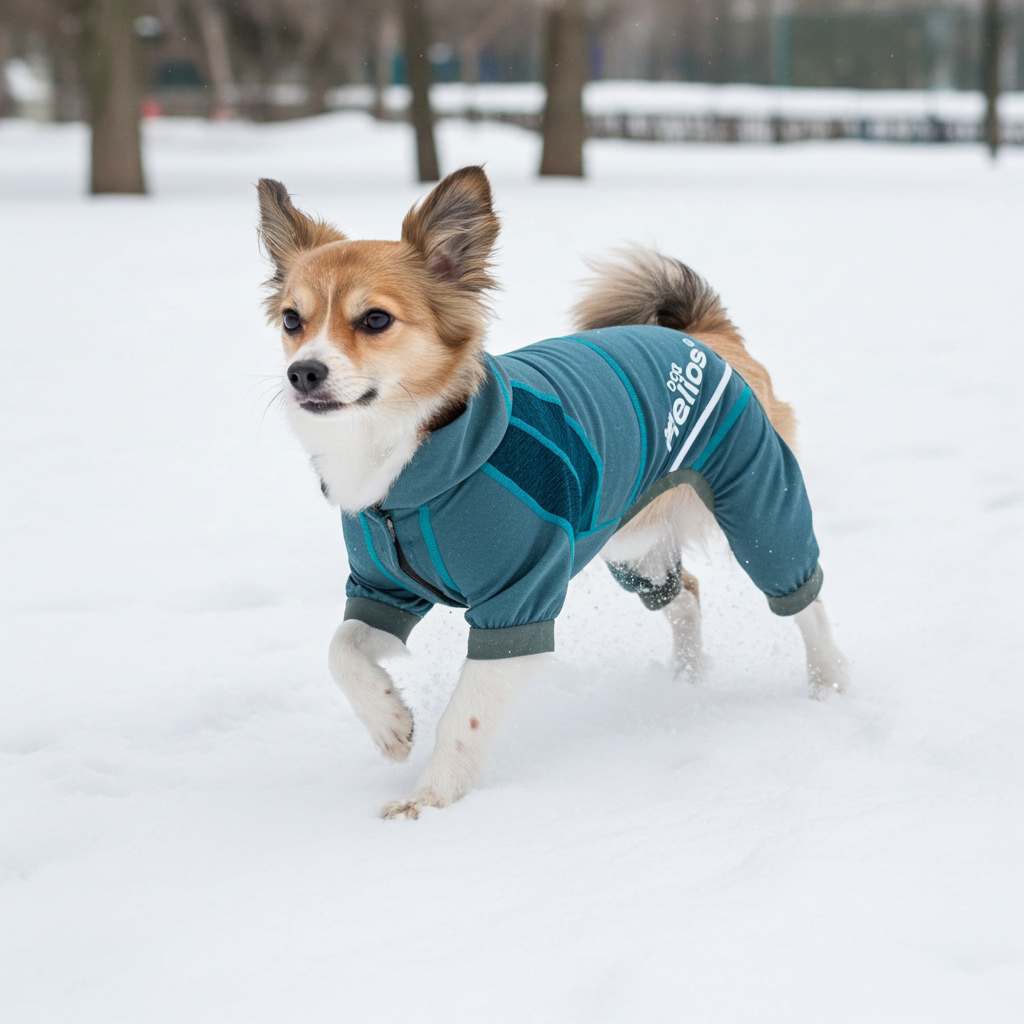 Teal hooded dog tracksuit hoodie with reflective side stripe and leash opening