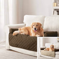 Reversible pet bed with quilted dark brown cover and light trim