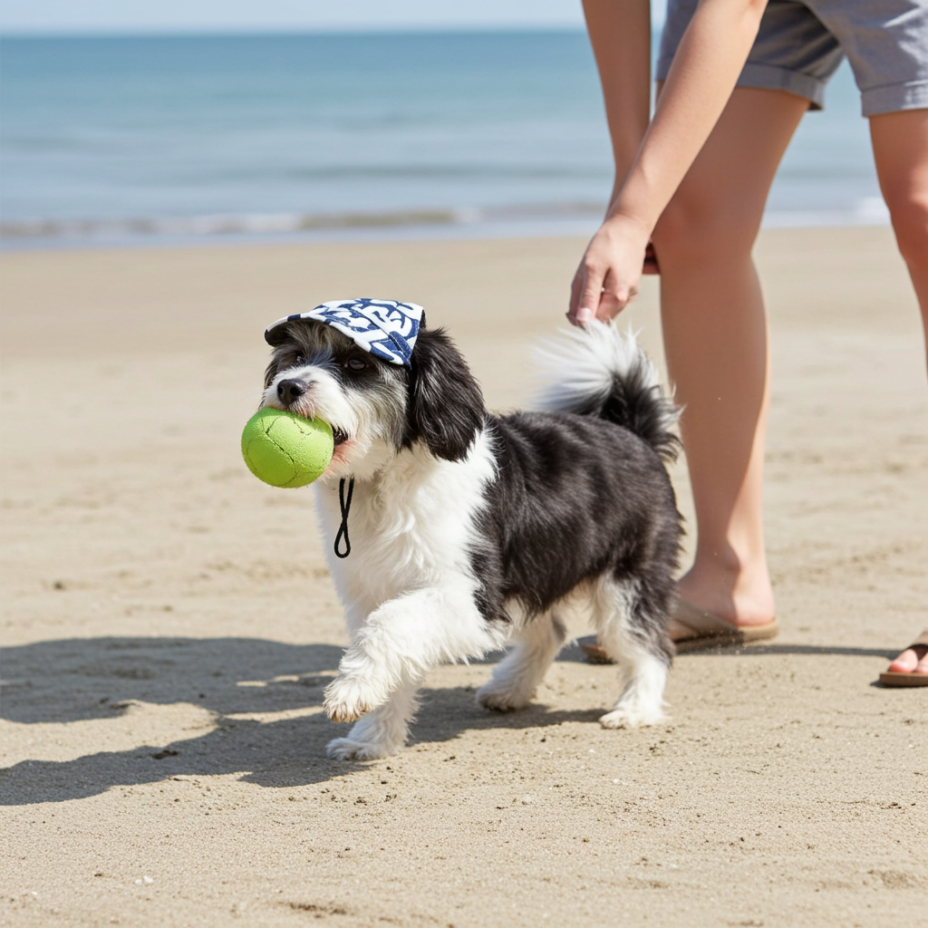 Adjustable dog hat cap with graffiti-style blue and white pattern, with UV protection