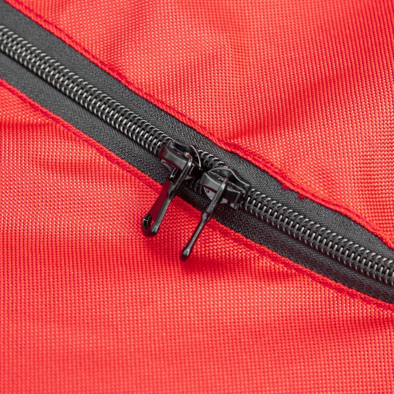 Red pet trailer zipper with black fabric track