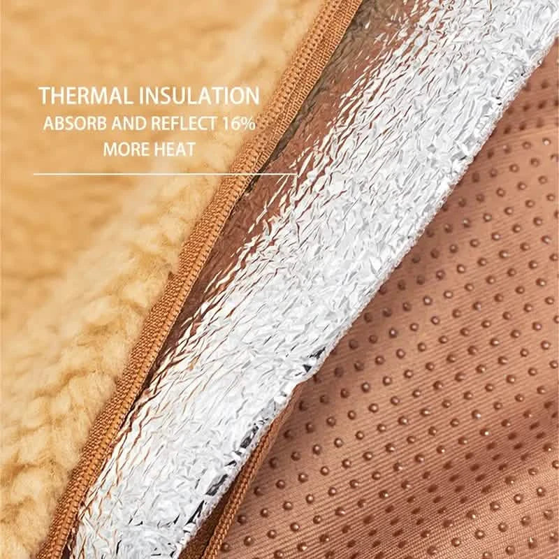 Close-up of self-heating pet mat insulation layer with anti-skid dots on bottom