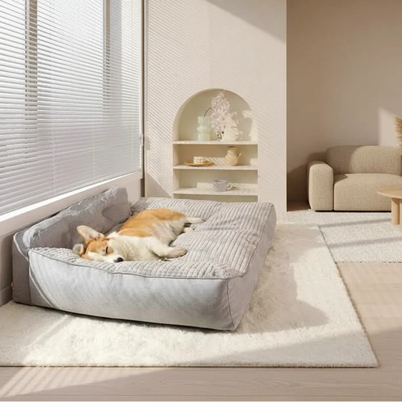 Grey pet bed mat/cushion with soft raised plaid-style texture, suited for dogs and cats