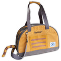 Yellow collapsible cat carrier tote with front zipper and carry handles