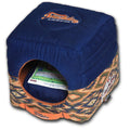 Midnight Blue collapsible square pet bed with oval tunnel opening and tribal print sides