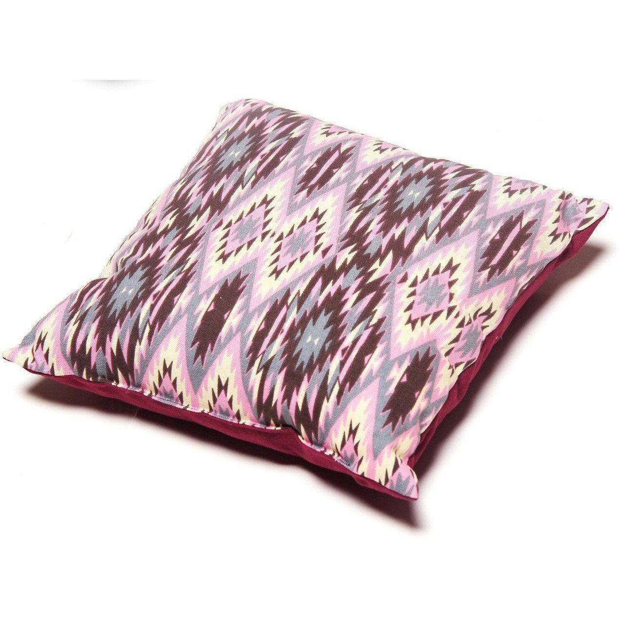 Square cushion pillow for pet bed, tribal zigzag print with burgundy trim