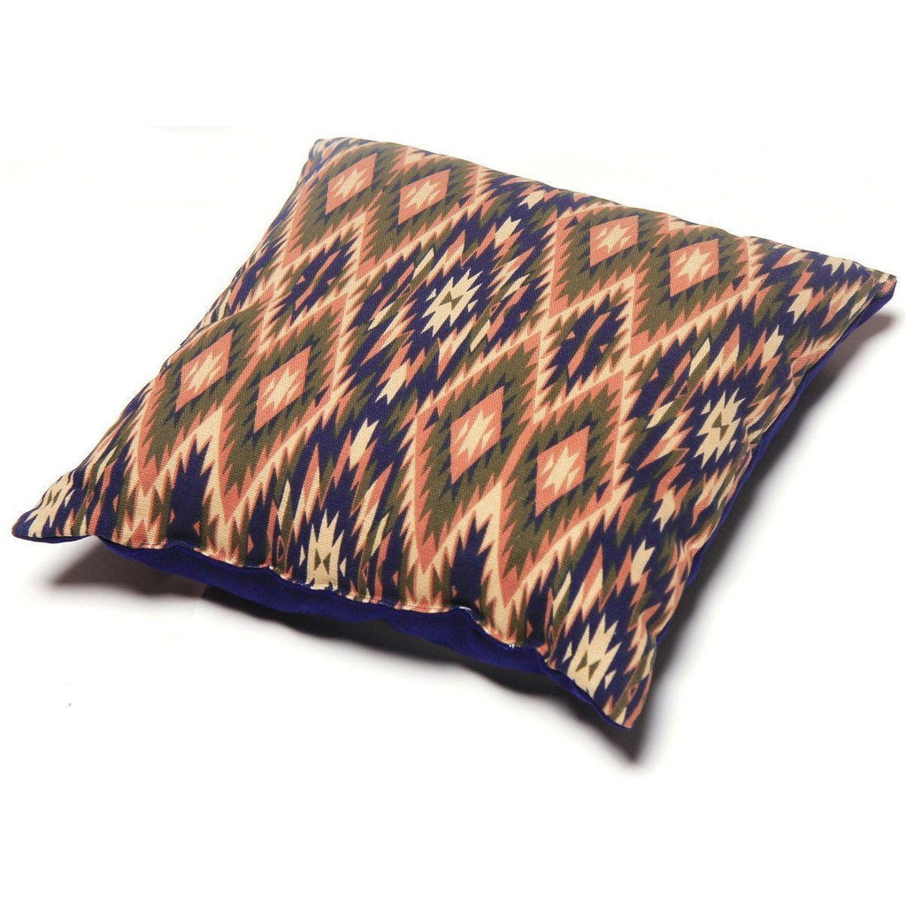 Tribal zigzag pattern cushion pillow with navy border for pet bed