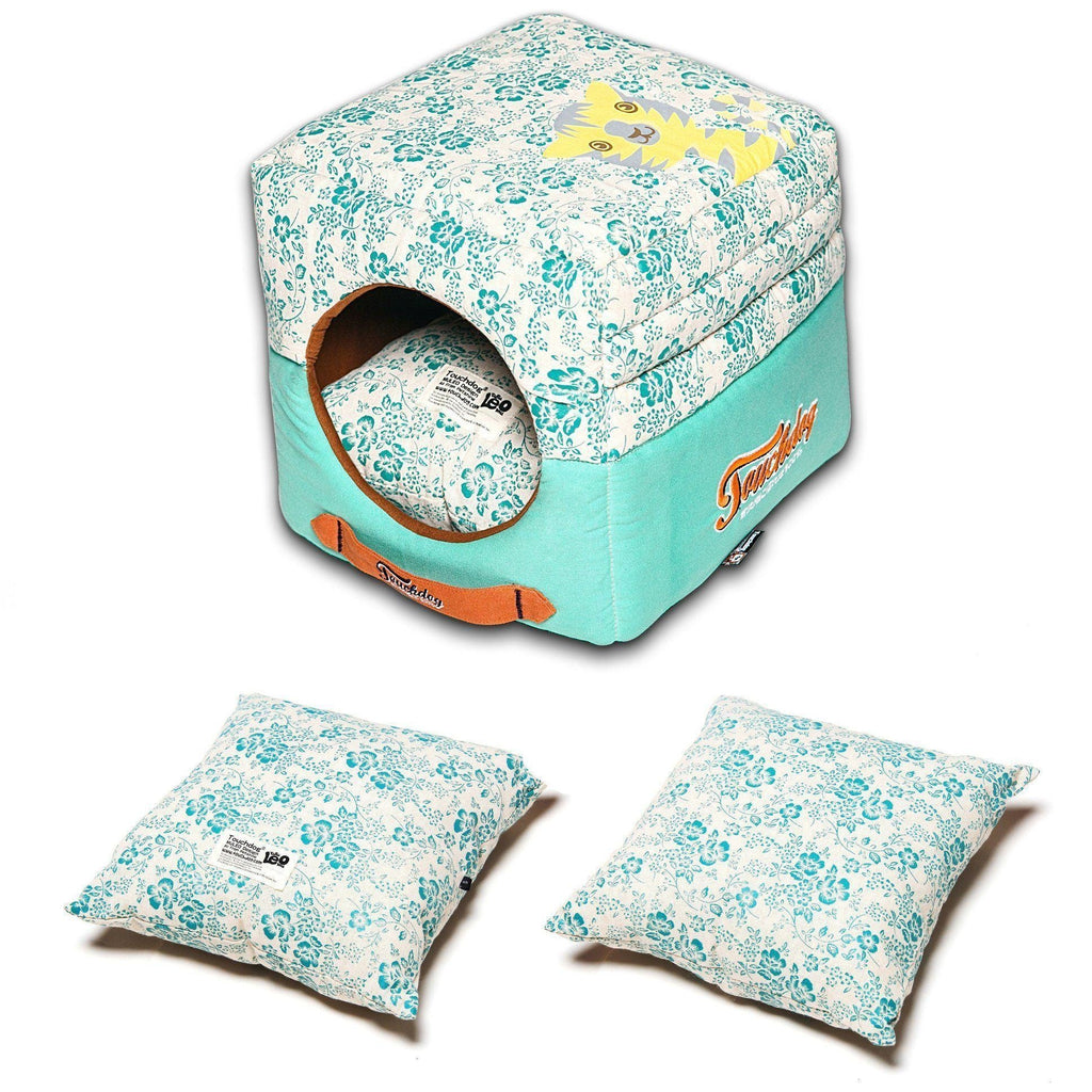 Touchdog Floral-Galoral 2-in-1 Collapsible Dog & Cat Bed House — Converts to Mini Indoor Pet House, 3 Colors