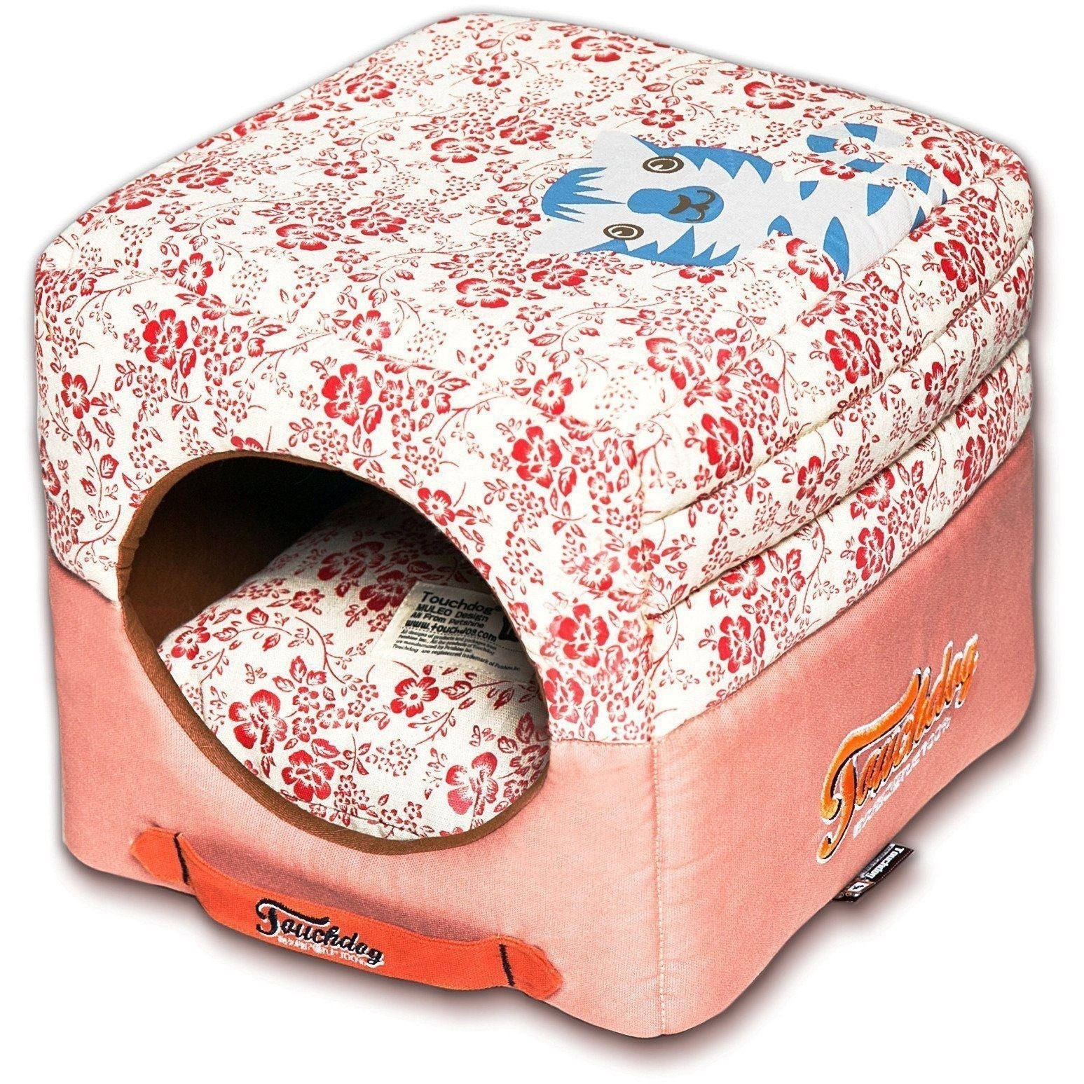Touchdog Floral-Galoral 2-in-1 Collapsible Dog & Cat Bed House — Converts to Mini Indoor Pet House, 3 Colors