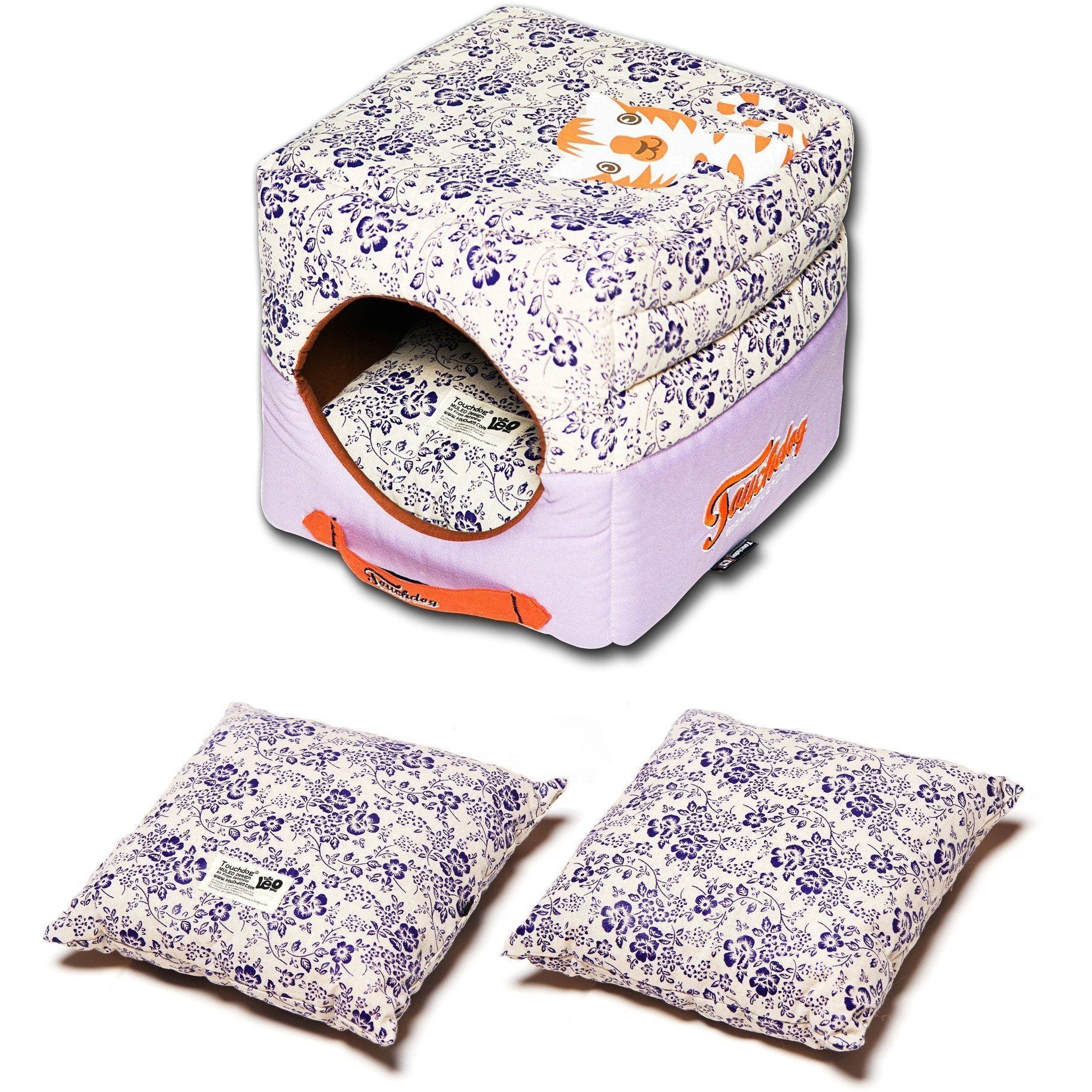 Touchdog Floral-Galoral 2-in-1 Collapsible Dog & Cat Bed House — Converts to Mini Indoor Pet House, 3 Colors
