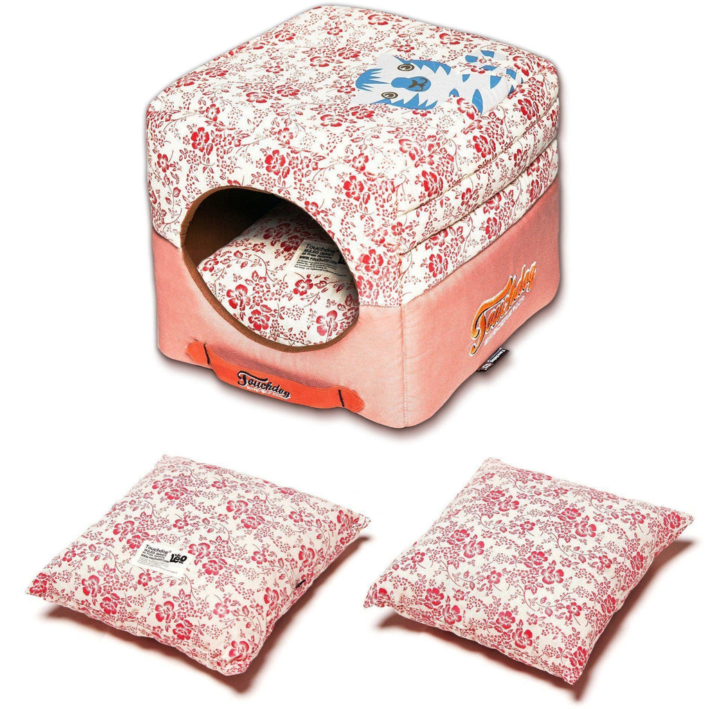 Touchdog Floral-Galoral 2-in-1 Collapsible Dog & Cat Bed House — Converts to Mini Indoor Pet House, 3 Colors