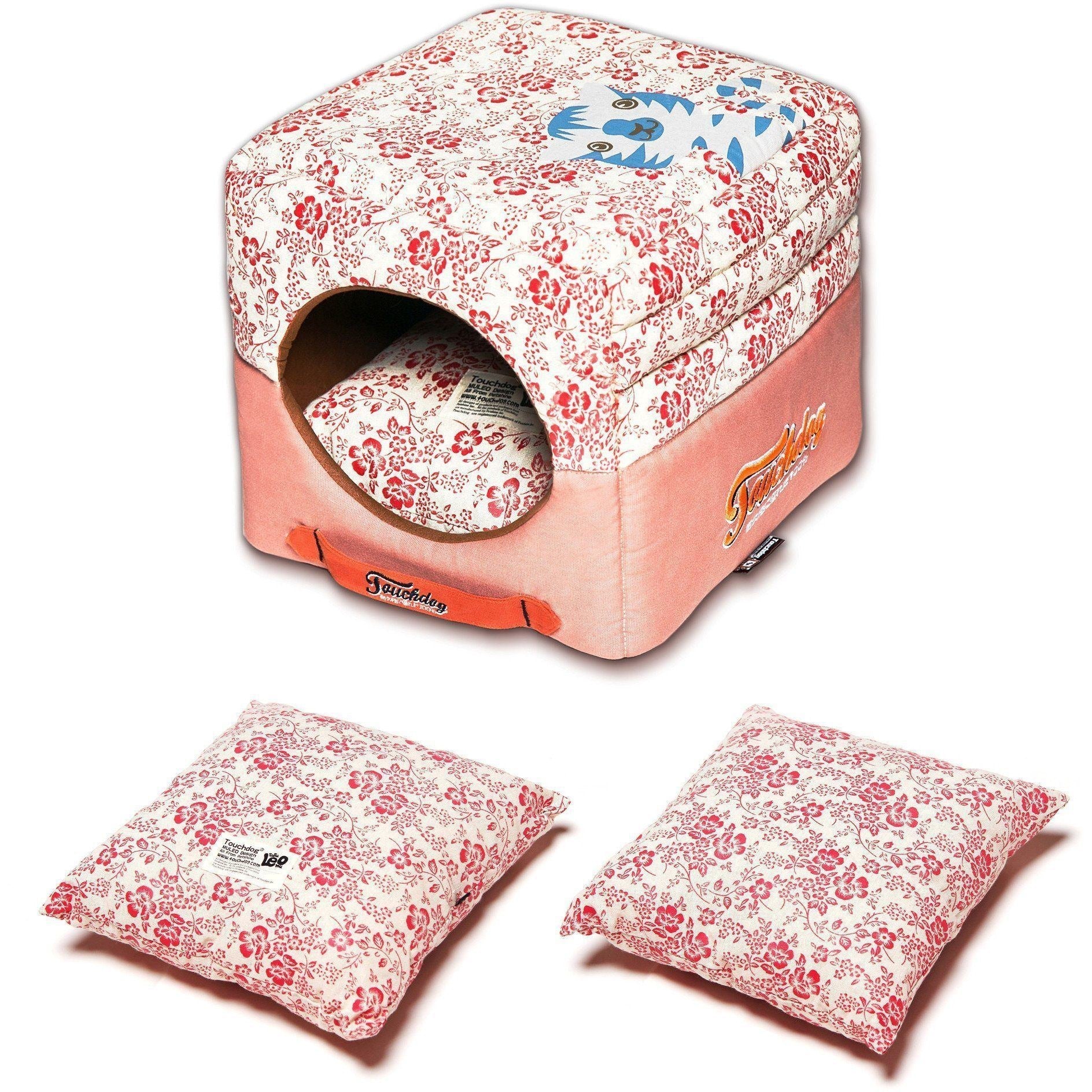Touchdog Floral-Galoral 2-in-1 Collapsible Dog & Cat Bed House — Converts to Mini Indoor Pet House, 3 Colors