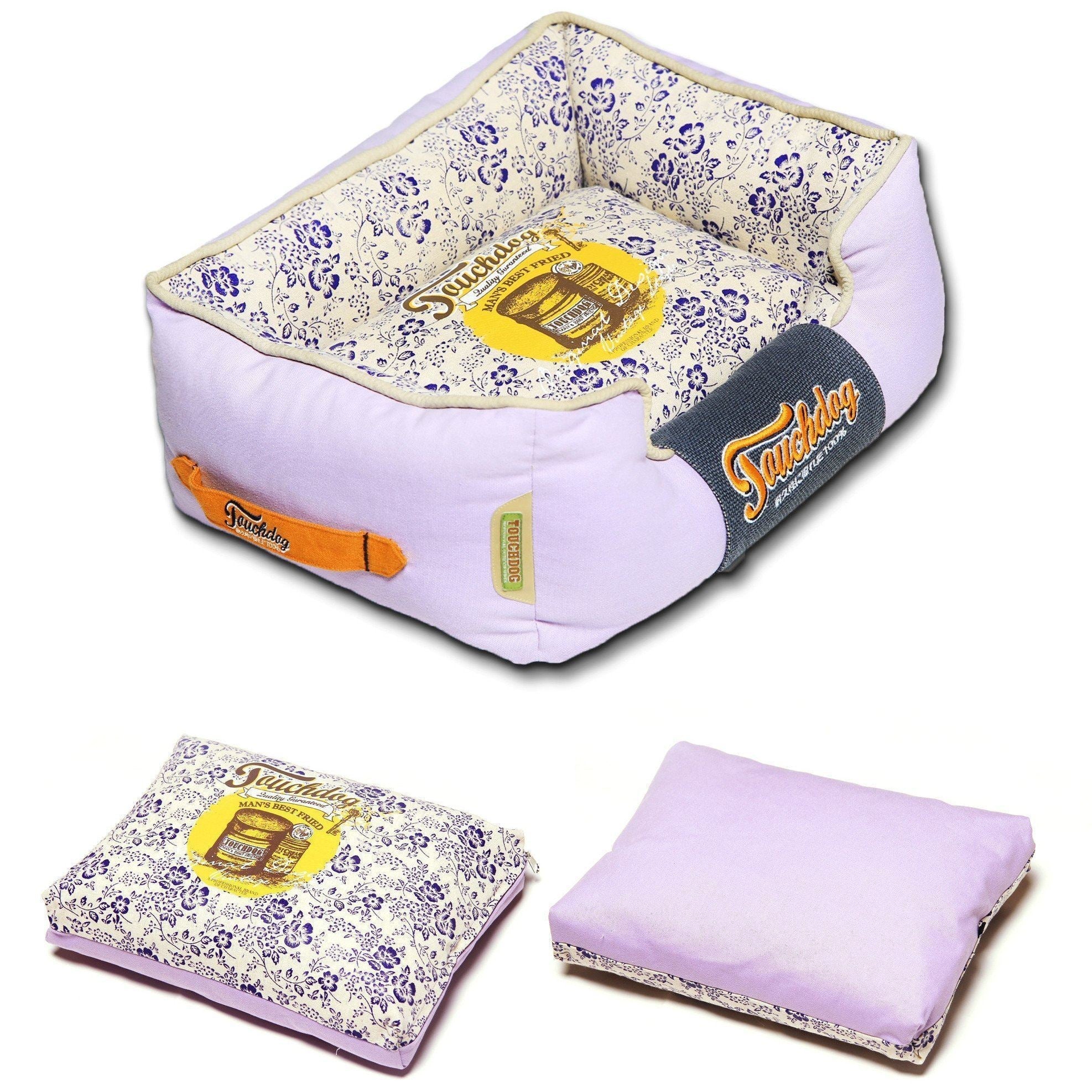 Touchdog Floral-Galoral Vintage Floral Rectangular Designer Dog Bed — Washable Poly-Fill, M & L, 3 Colors