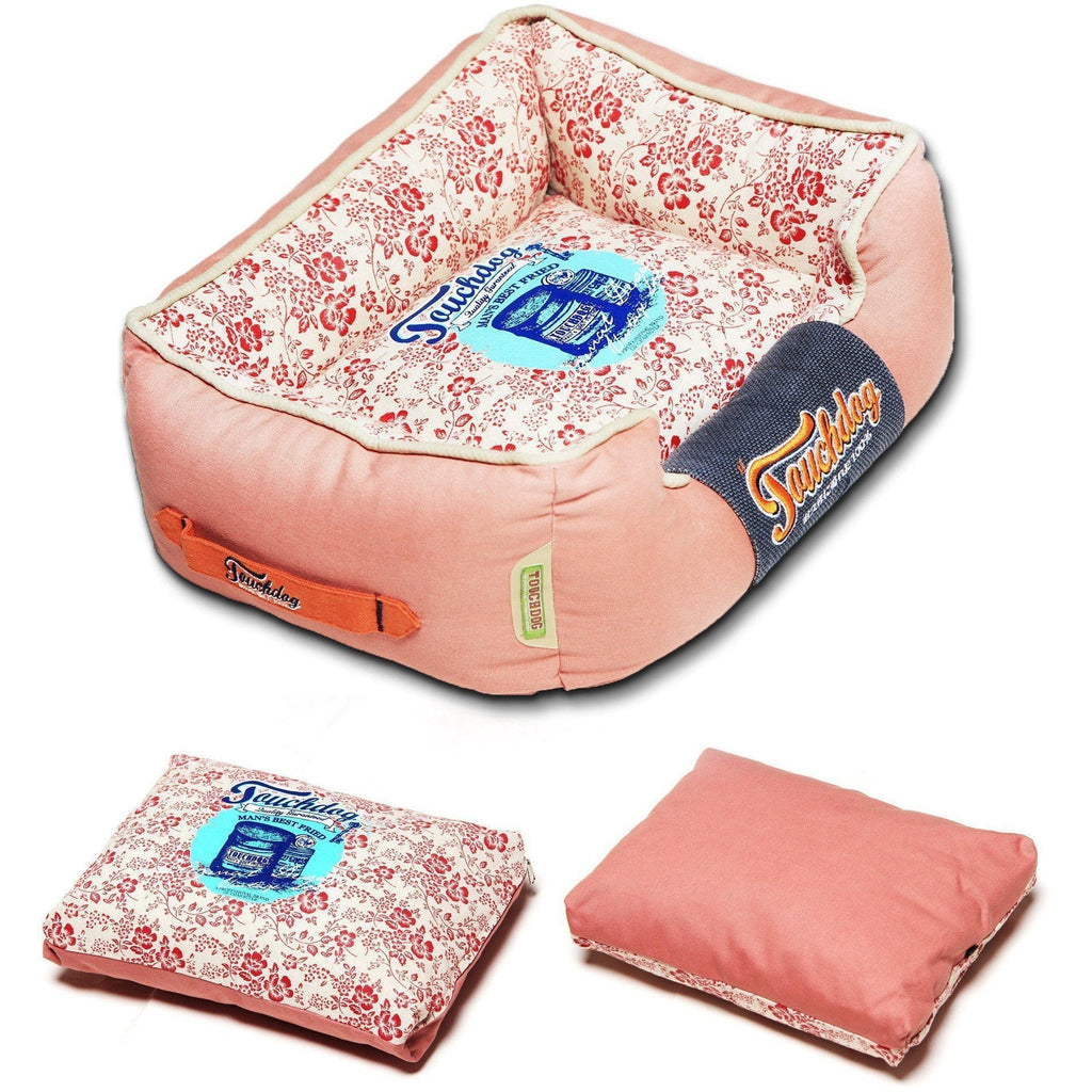 Touchdog Floral-Galoral Vintage Floral Rectangular Designer Dog Bed — Washable Poly-Fill, M & L, 3 Colors