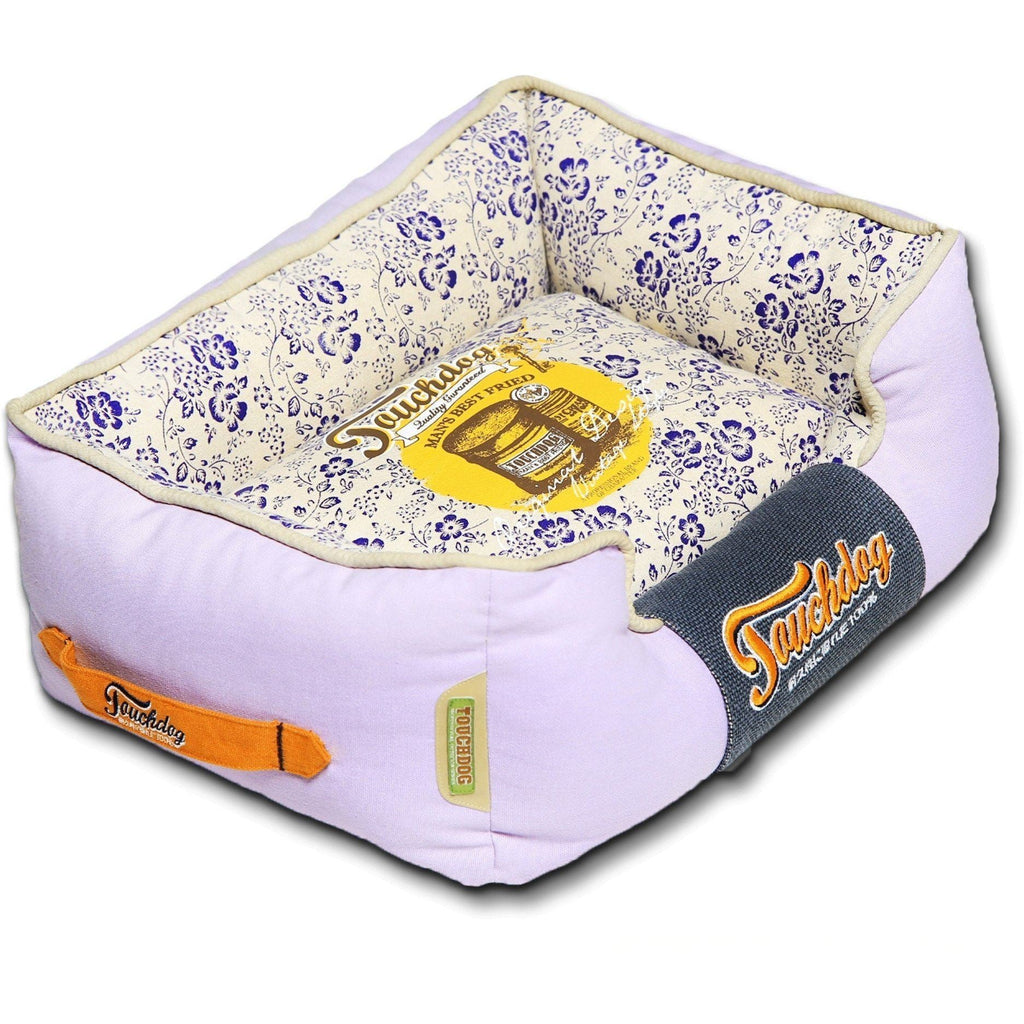 Touchdog Floral-Galoral Vintage Floral Rectangular Designer Dog Bed — Washable Poly-Fill, M & L, 3 Colors