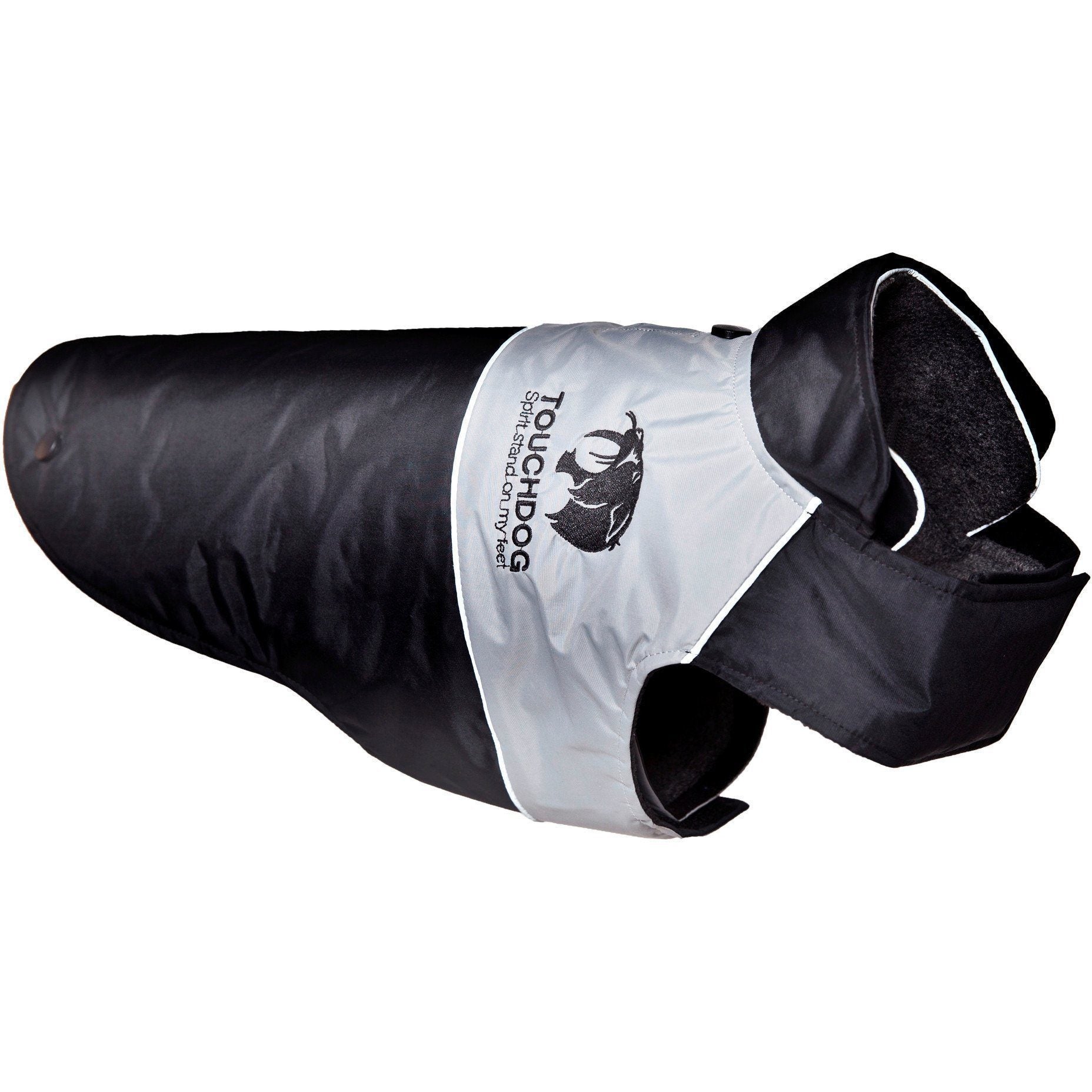 Touchdog 2-in-1 waterproof dog jacket, black and light gray with removable layered hood