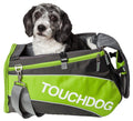 Lime green and dark gray airline pet carrier with front zipper and logo