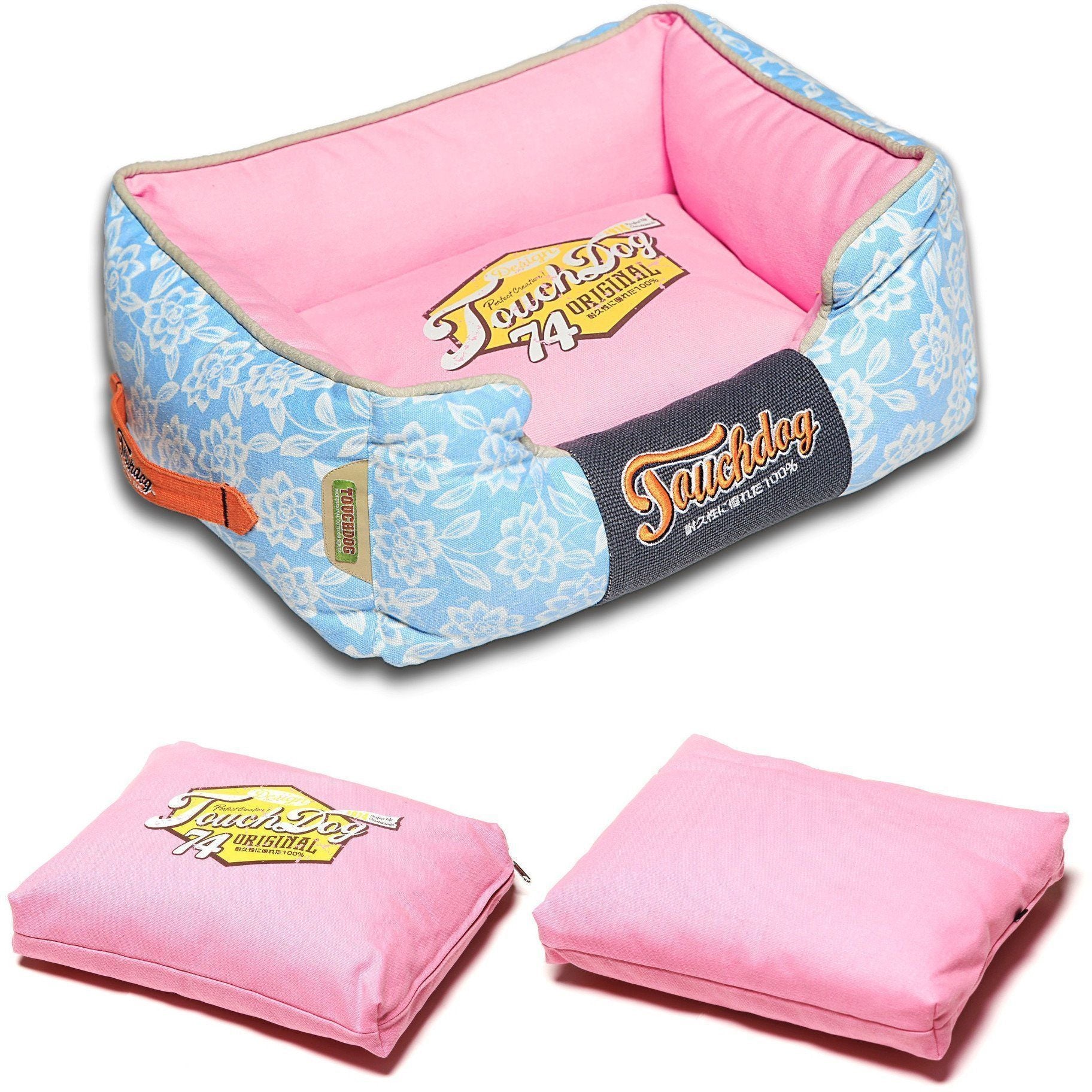 Touchdog Rose-Pedal Patterned Premium Rectangular Designer Dog Bed — Washable Cushion, M & L, 2 Colors