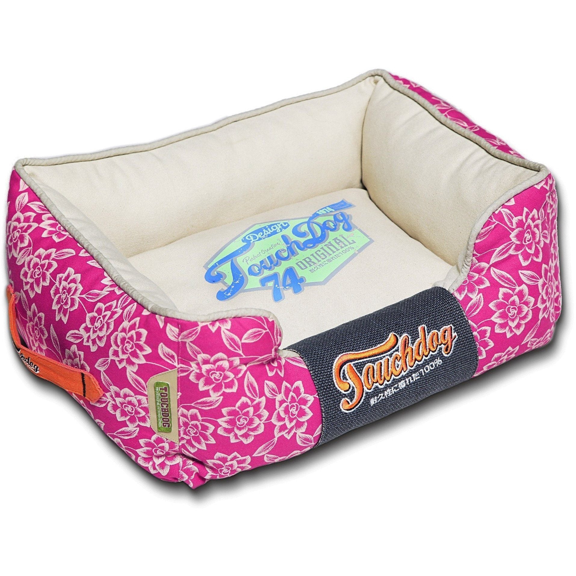 Touchdog Rose-Pedal Patterned Premium Rectangular Designer Dog Bed — Washable Cushion, M & L, 2 Colors