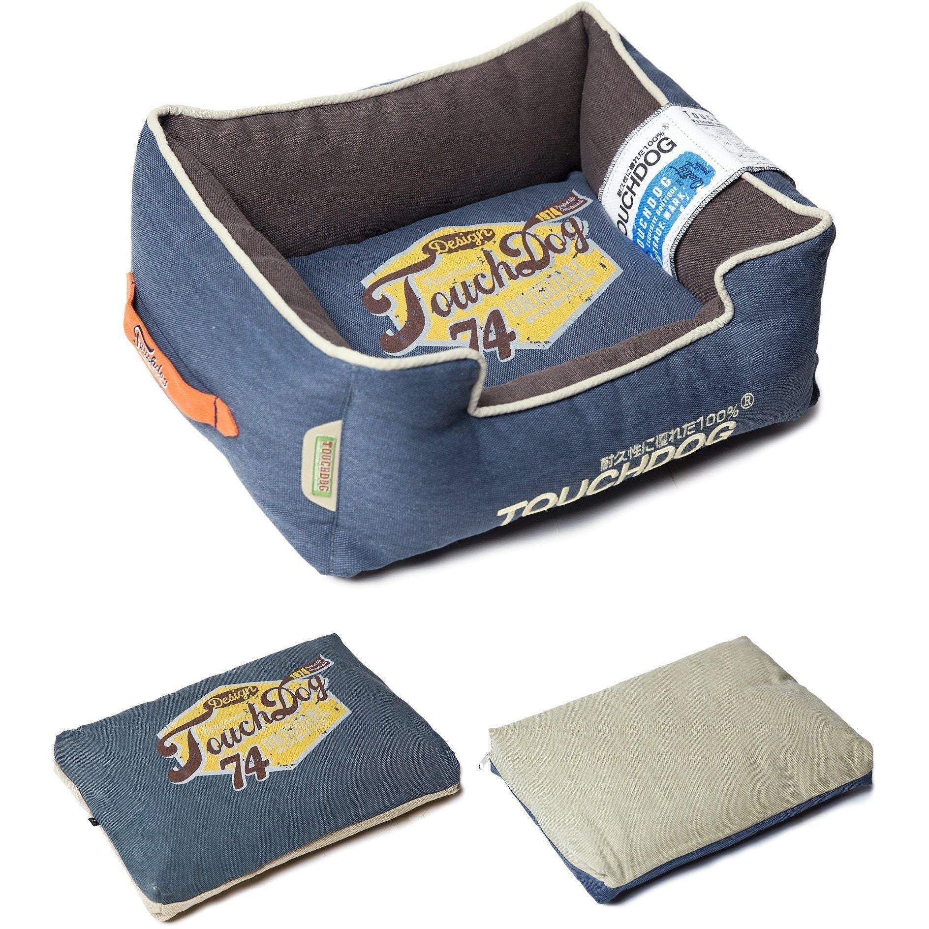Touchdog Sporty Vintage Reversible Rectangular Designer Dog Bed — Indoor & Outdoor, M & L, 6 Colors
