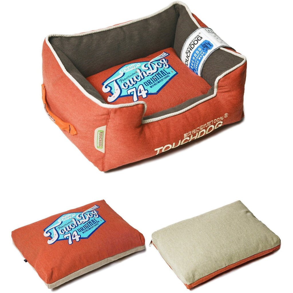 Touchdog Sporty Vintage Reversible Rectangular Designer Dog Bed — Indoor & Outdoor, M & L, 6 Colors