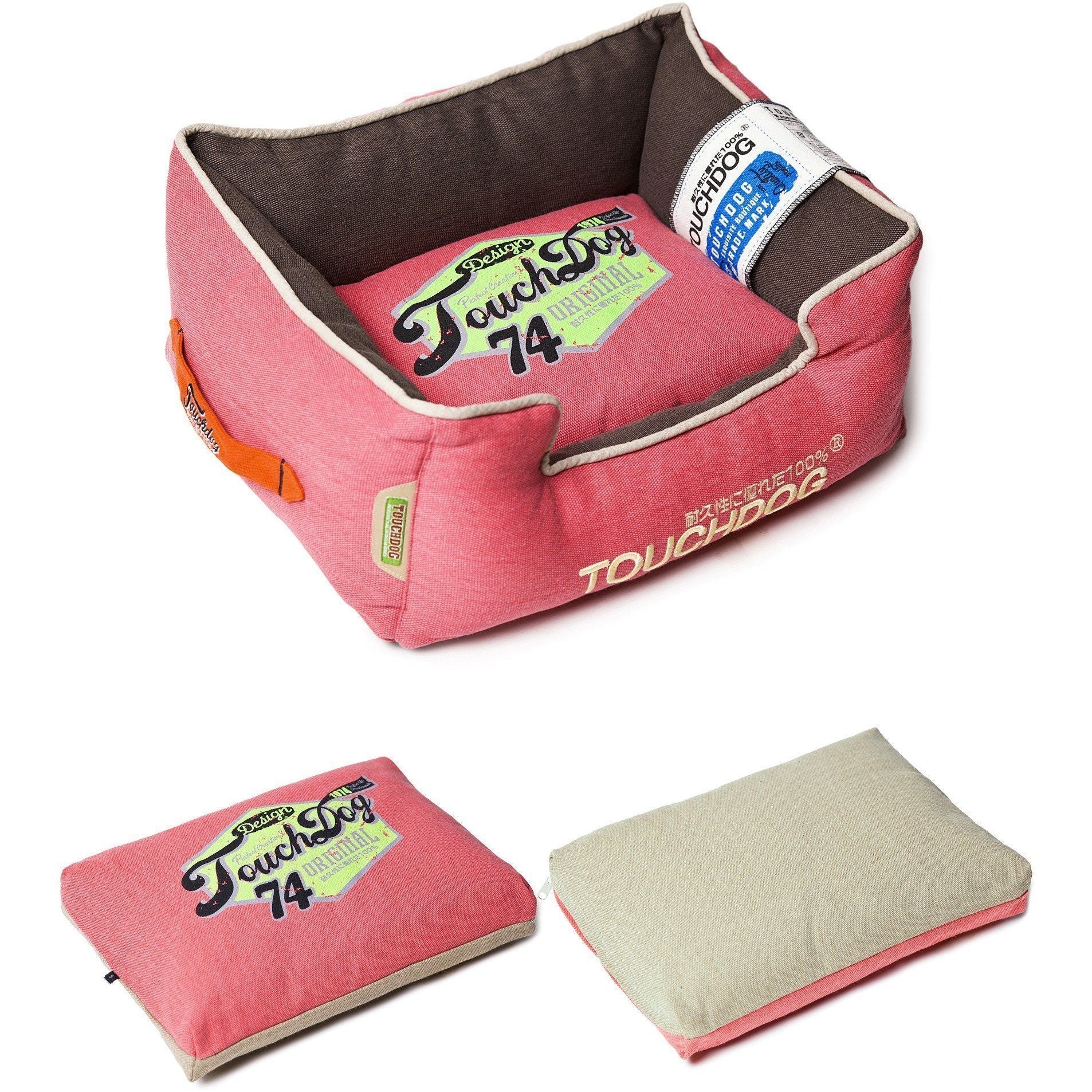 Touchdog Sporty Vintage Reversible Rectangular Designer Dog Bed — Indoor & Outdoor, M & L, 6 Colors