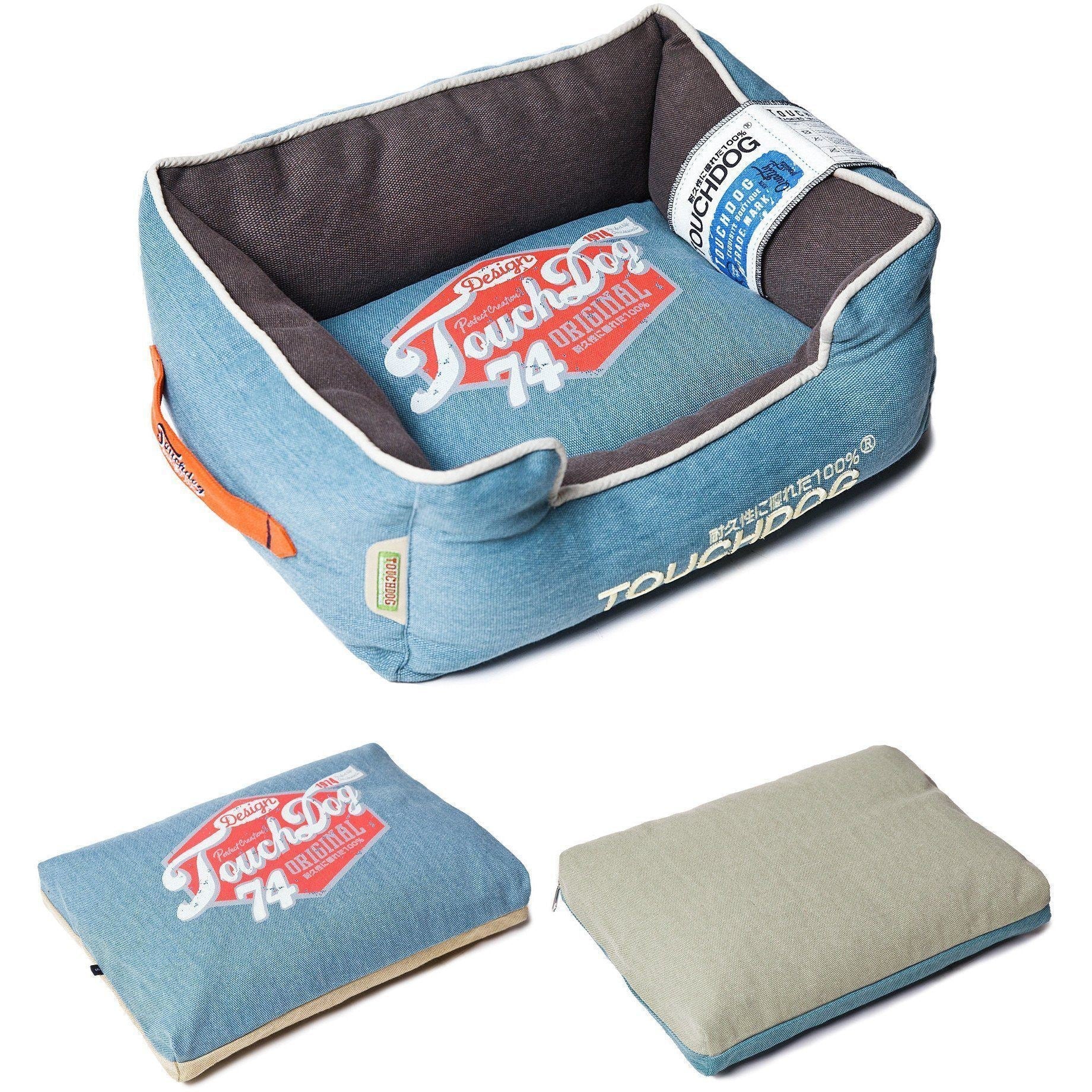 Touchdog Sporty Vintage Reversible Rectangular Designer Dog Bed — Indoor & Outdoor, M & L, 6 Colors