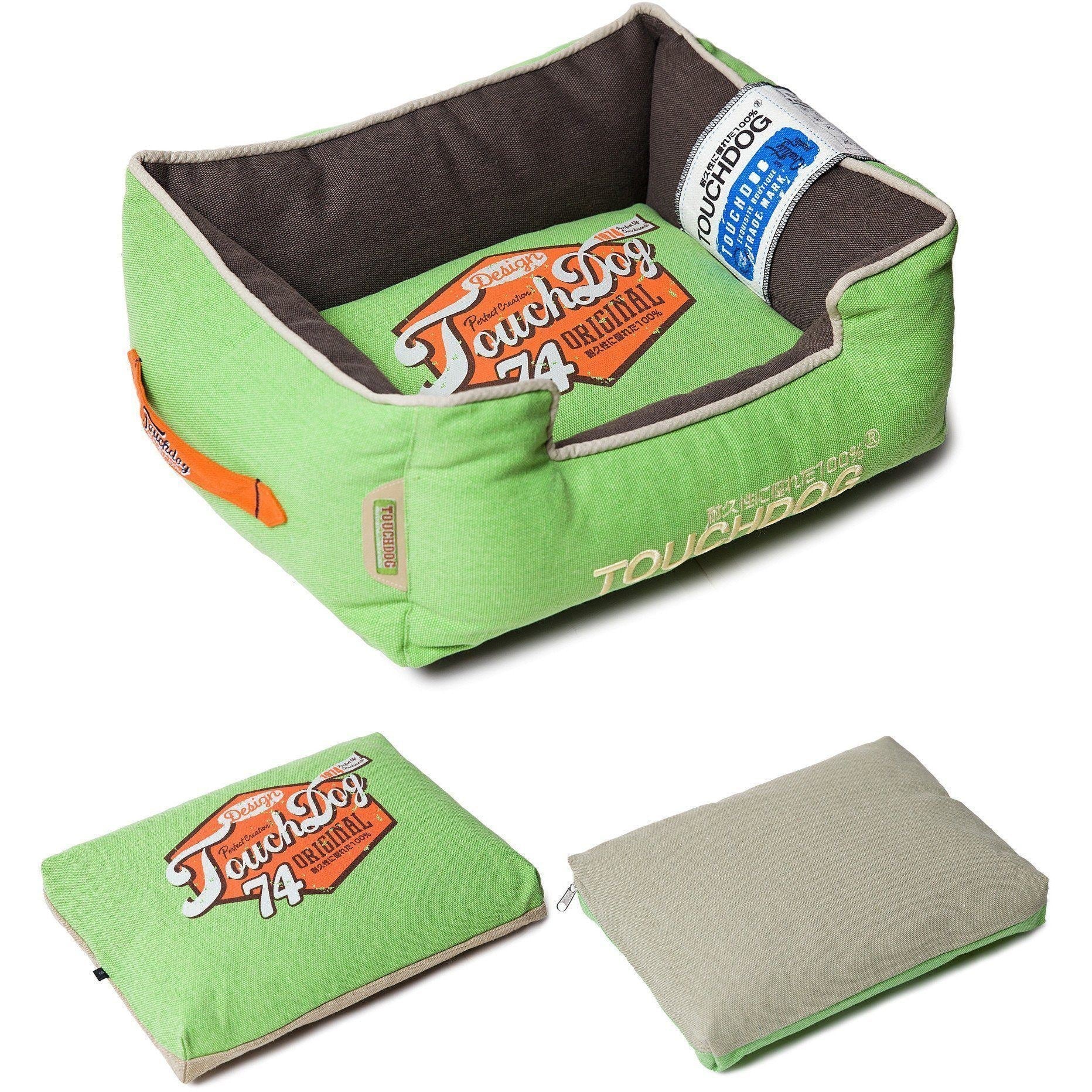 Touchdog Sporty Vintage Reversible Rectangular Designer Dog Bed — Indoor & Outdoor, M & L, 6 Colors