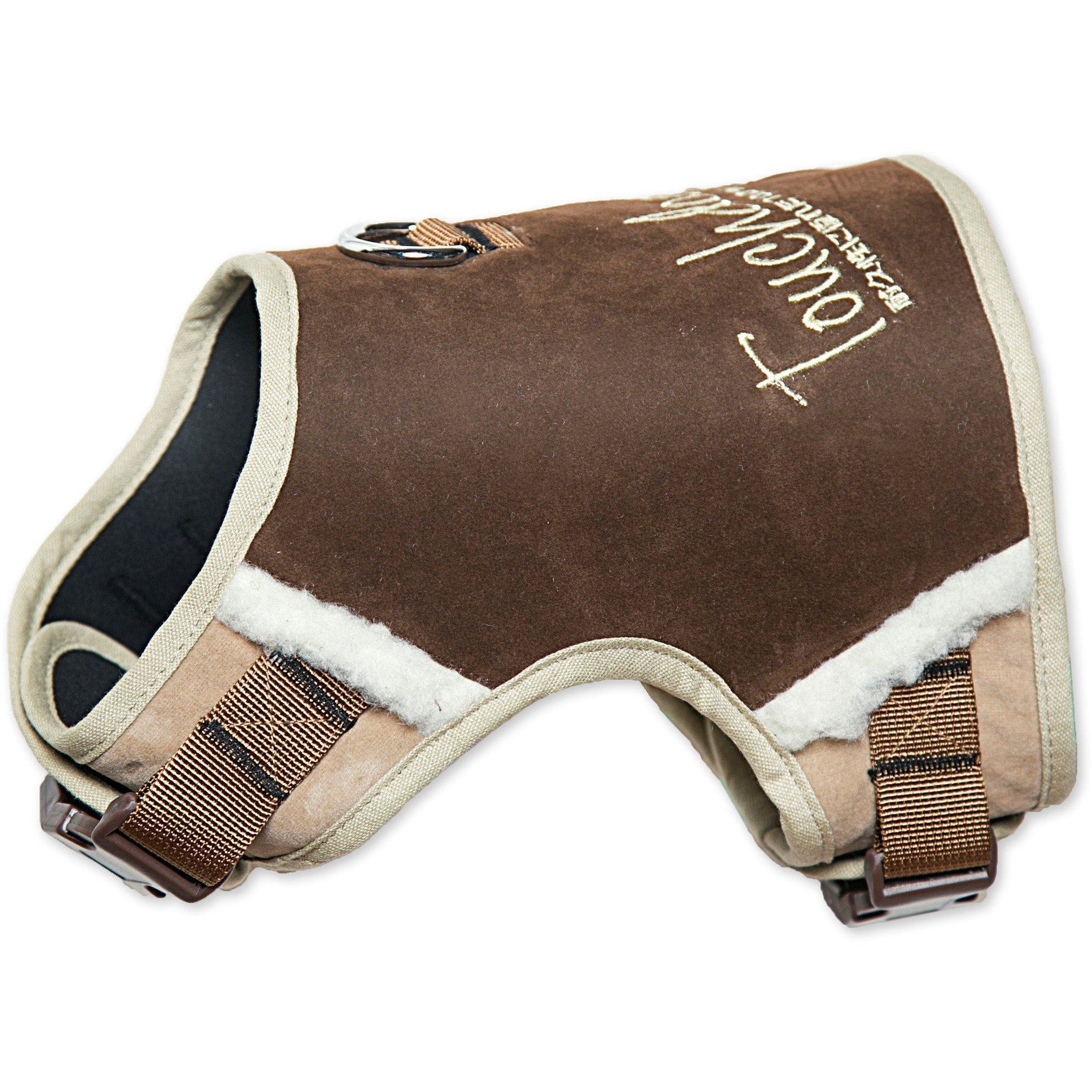 Dark choco brown 2-in-1 dog harness with leash, plush trim, adjustable straps