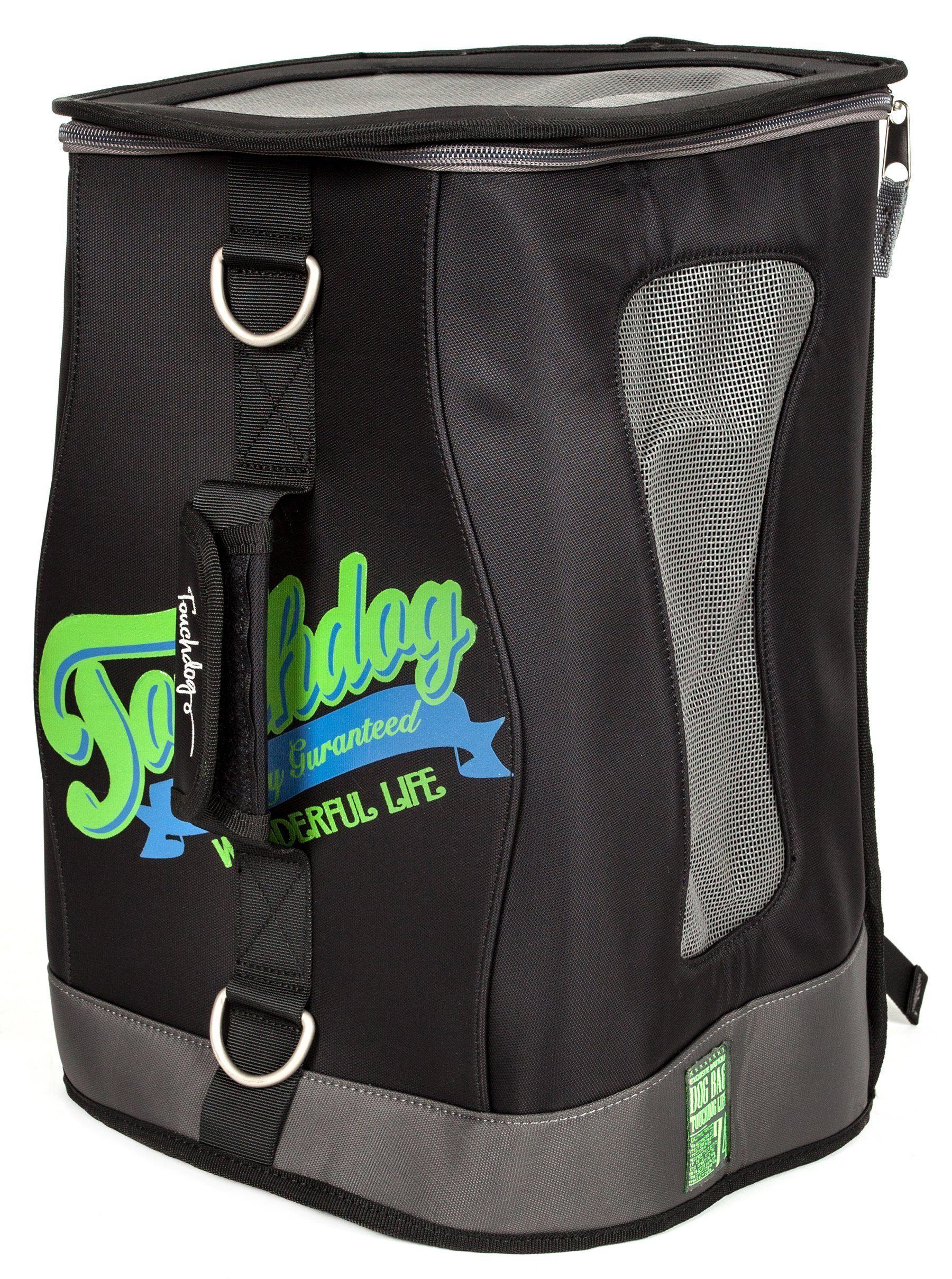 Touchdog 3-in-1 travel dog carrier backpack, black with mesh side panel and top zipper