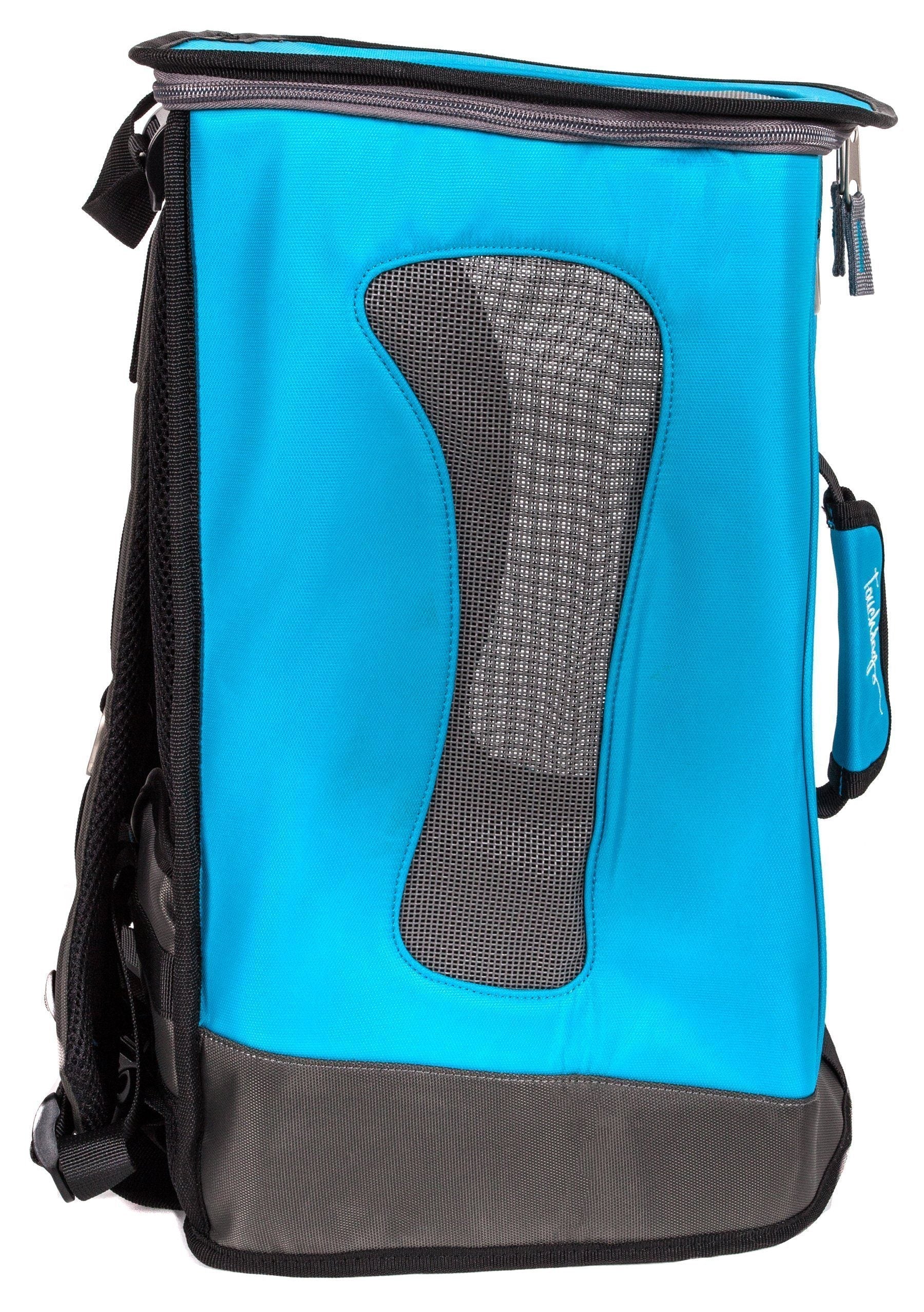 Touchdog 3-in-1 airline dog carrier backpack in turquoise blue, front mesh window panel