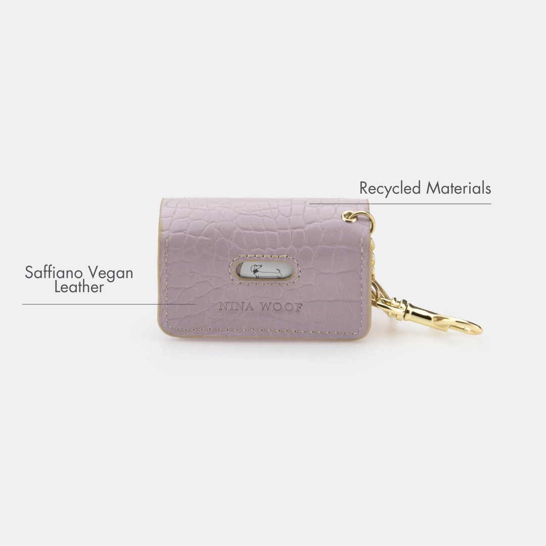 Lilac embossed waste bag holder with snap front and gold keyring clip