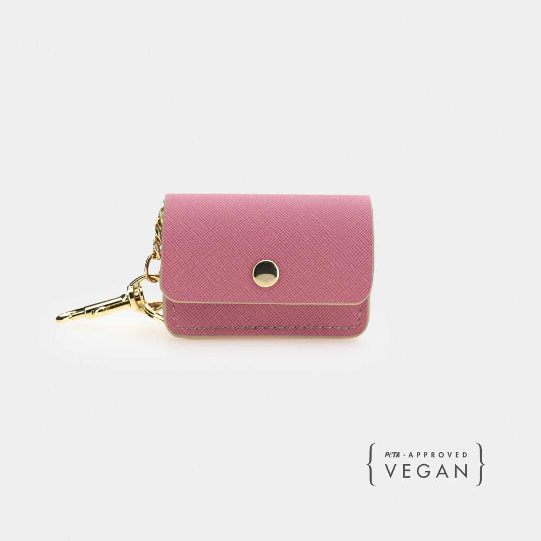 Lilac vegan leather waste bag holder with snap flap and gold keyring clip