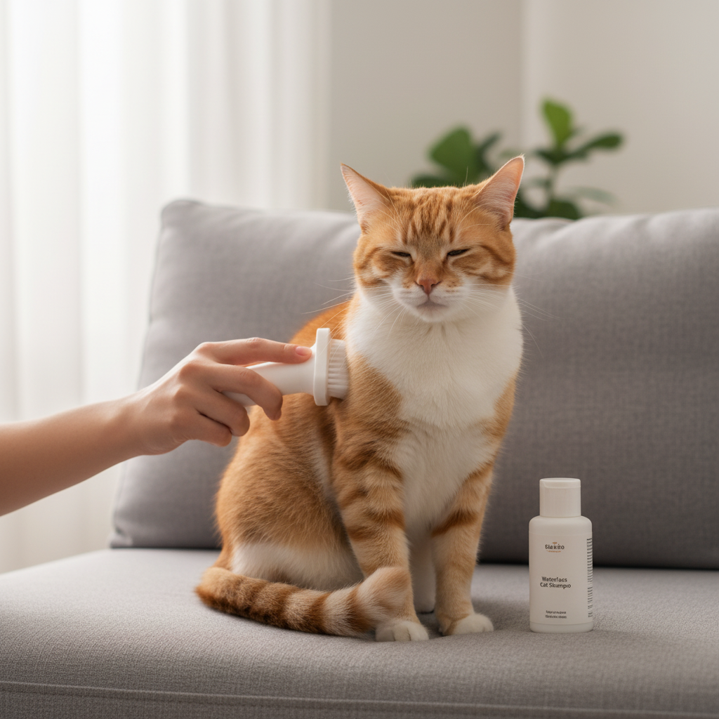 Waterless cat shampoo & brush kit with foam bottle and grooming brush for cats
