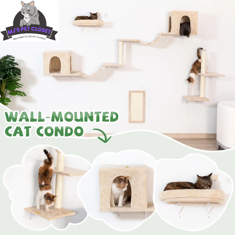 7-Piece Wall-Mounted Cat Climbing Tower & Tree Set — Space-Saving Modular Design