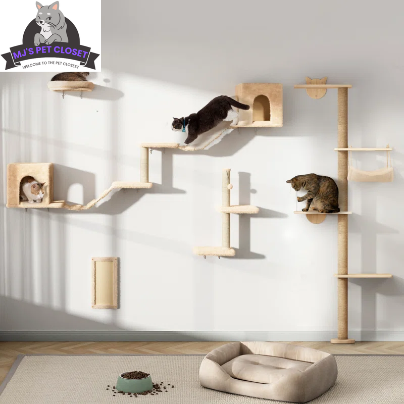 7-Piece Wall-Mounted Cat Climbing Tower & Tree Set — Space-Saving Modular Design