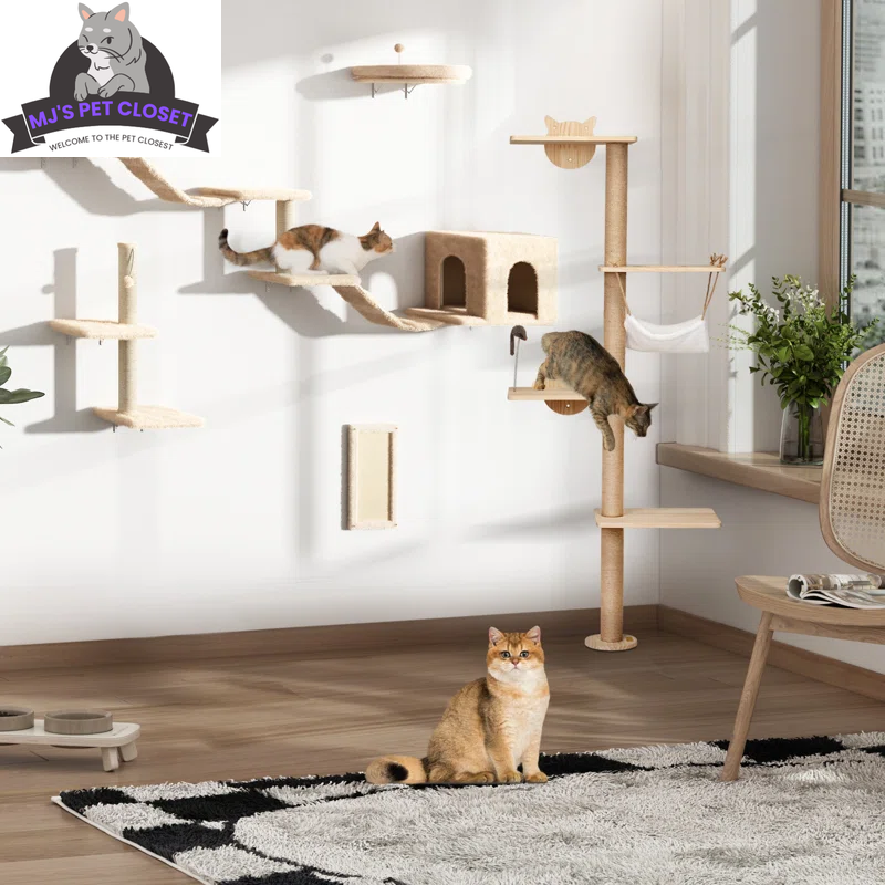 7-Piece Wall-Mounted Cat Climbing Tower & Tree Set — Space-Saving Modular Design