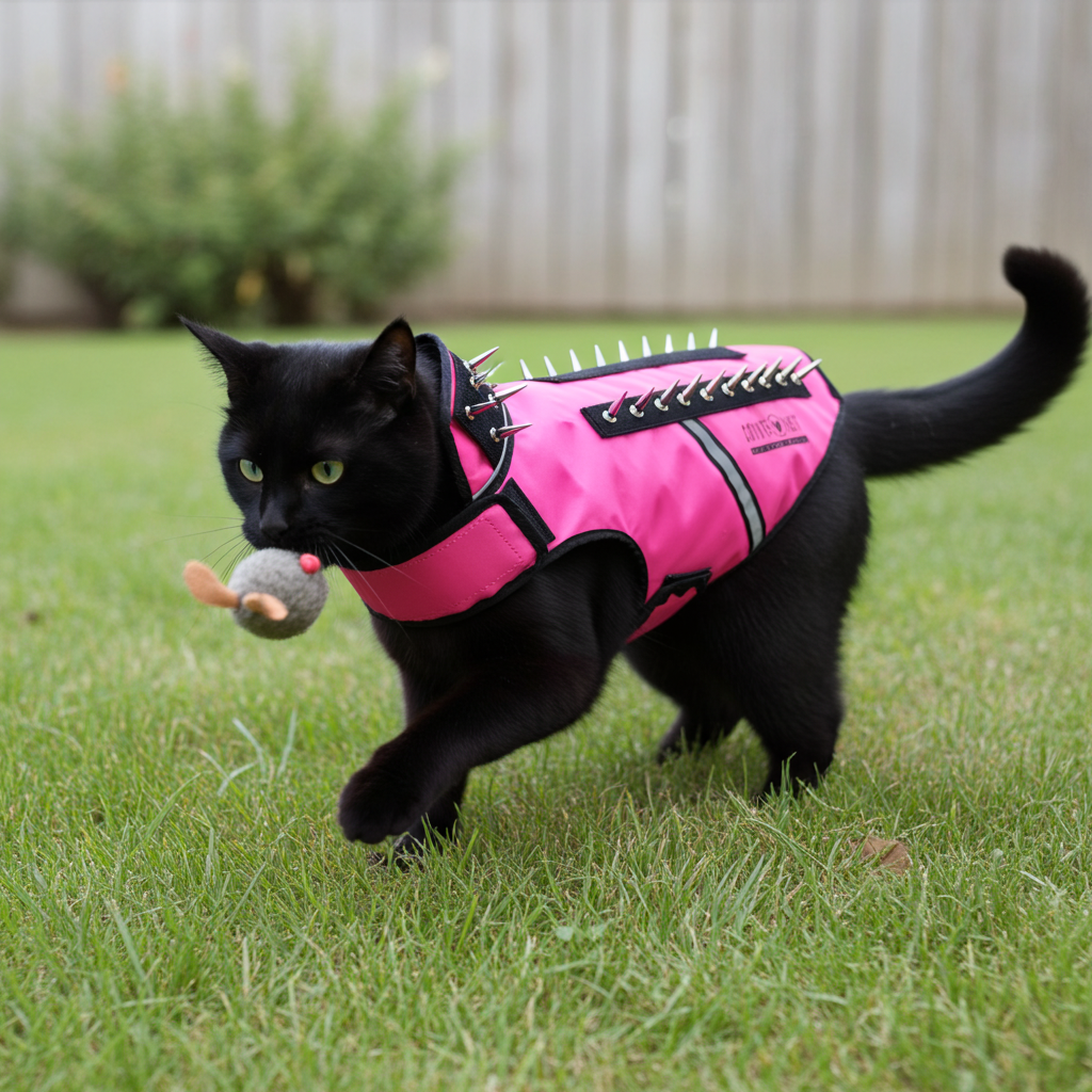 Pink SpikeVest pet vest harness with silver spikes and adjustable straps