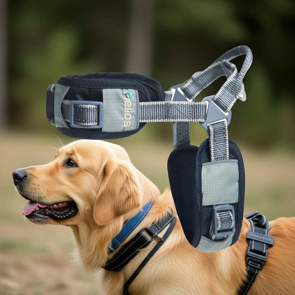 Dog reflective performance harness with adjustable straps and leash clip, dark blue